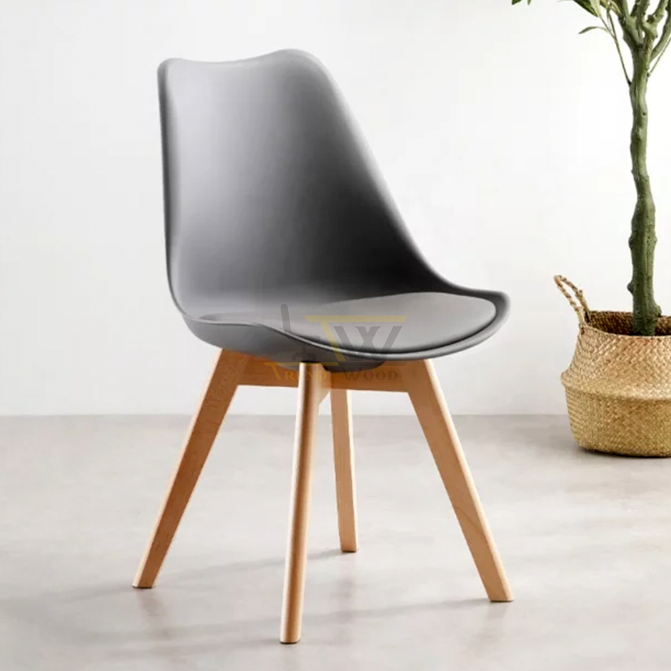 Grey Molded Plastic Chair with Wood Legs | Stylish Seating Trendwood