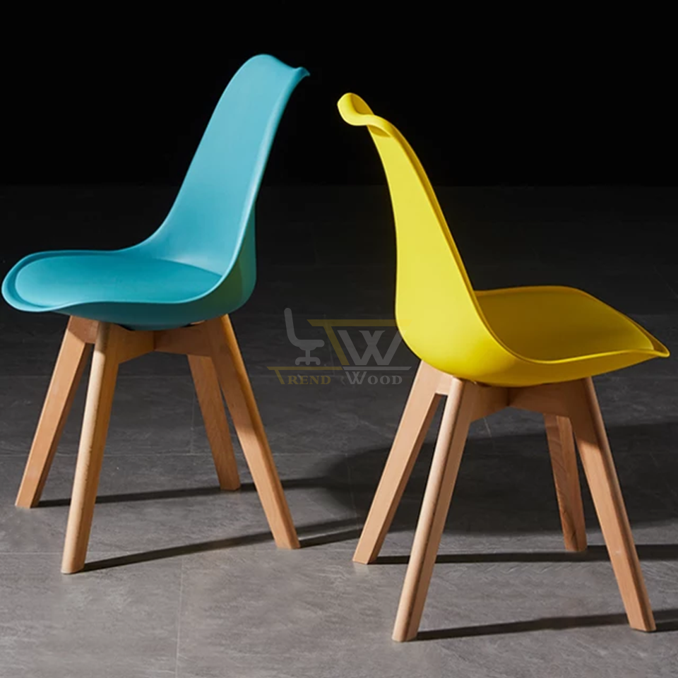 Set of Two Trendwood Modern Plastic Side Chairs in sky blue and yellow Colors