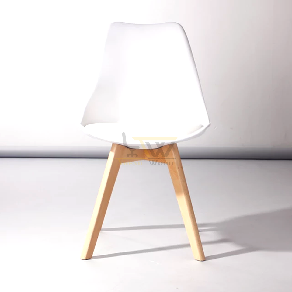 White Molded Plastic Chair with Wood Legs | Stylish Seating Trendwood