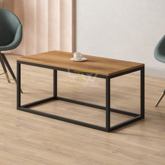 Stylish modern centre table design with metal frame and wooden top, perfect for contemporary Pakistani homes by Trendwood.