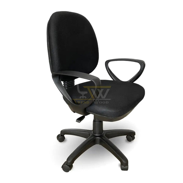 Affordable ergonomic black office chair with armrests and wheels in Pakistan.
