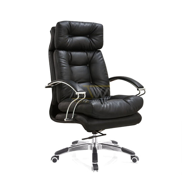 Ergonomic high back executive chair with chrome detailing and genuine leather for premium office furniture in Pakistan