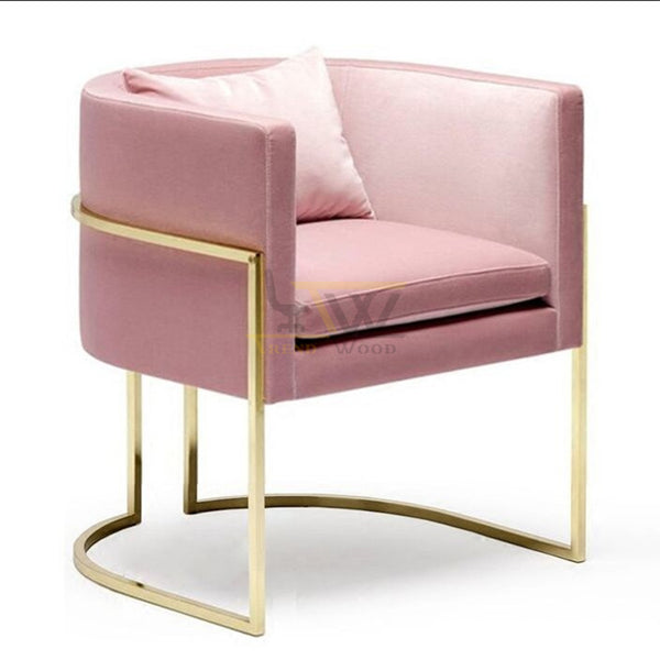 TrendWood's stylish blush pink restaurant chair with a contemporary gold base - a chic addition to dining spaces.