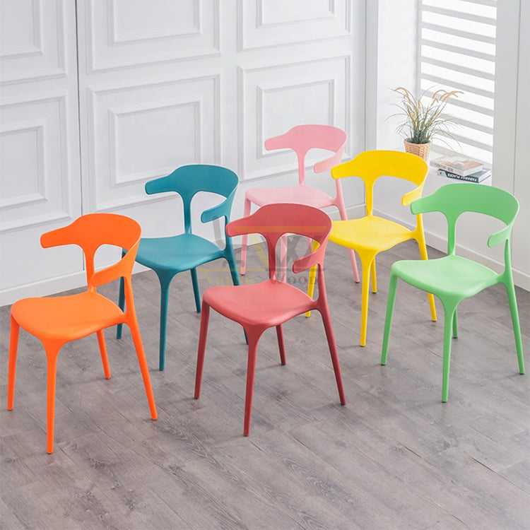 Array of colorful TrendWood chairs for modern cafe ambiance - comfortable and elegant restaurant seating.