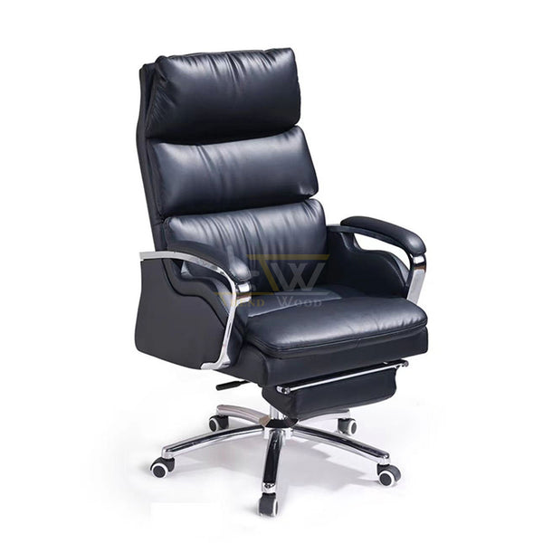Luxurious and adjustable executive leather chair offering 360-degree rotation and tilt mechanism by Trendwood Pakistan.