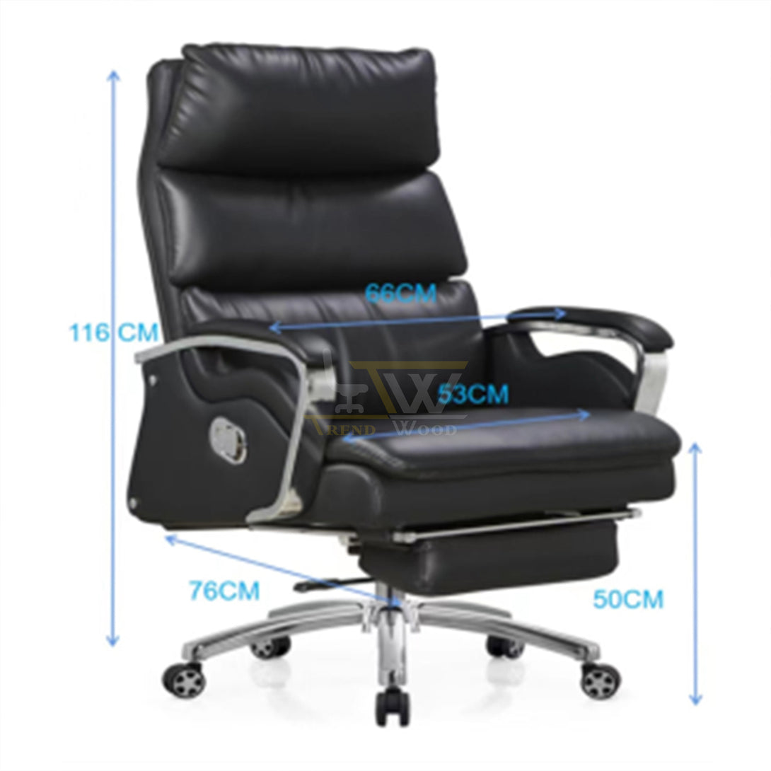 Trendwood's plush black ergonomic executive chair with contoured backrest and chrome swivel base, designed for advanced lumbar support in Pakistani offices.