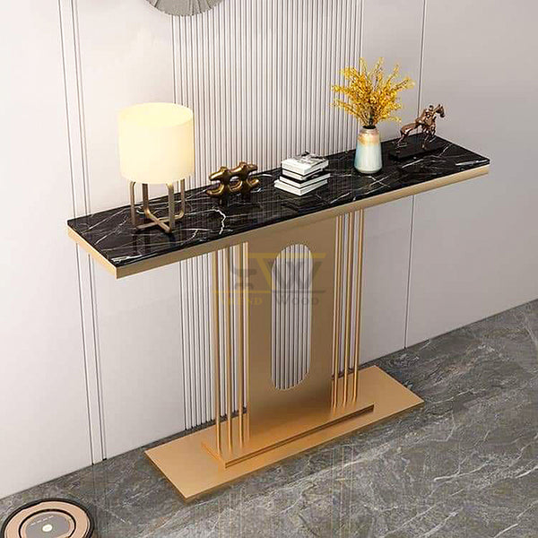 This elegant Trendwood black marble console table is the epitome of luxury and style, perfect for adding a touch of opulence to any modern living space in Pakistan