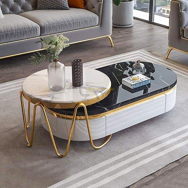 Elegant black and white marble top console table with gold accents by Trendwood, perfect for modern Pakistani interiors