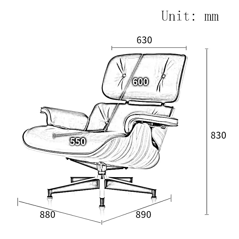 Luxury ergonomic Eames-inspired lounge chair with matching footstool featuring a sleek design and premium materials.