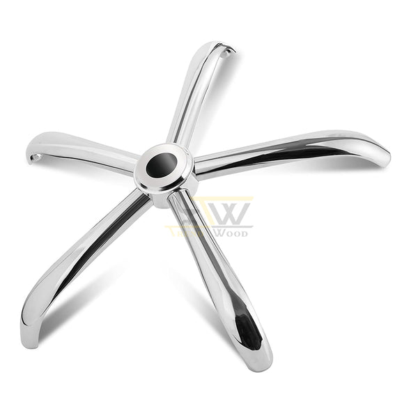 Polished steel metal chrome chair base with universal fit for office chairs.